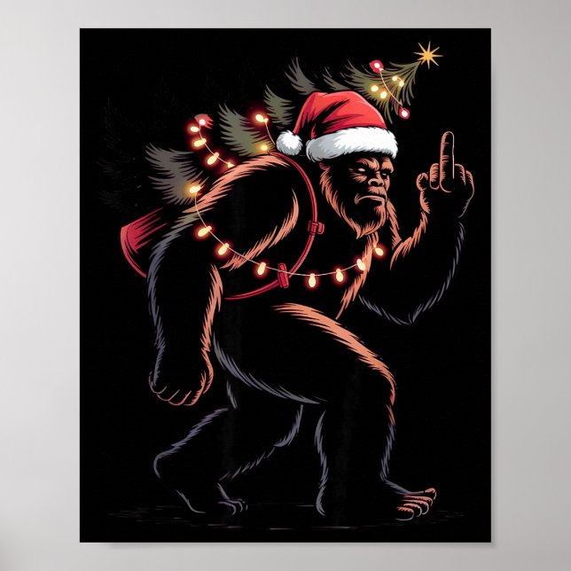 Póster Funny Bigfoot Middle Finger Christmas Sasquatch An (Frente)