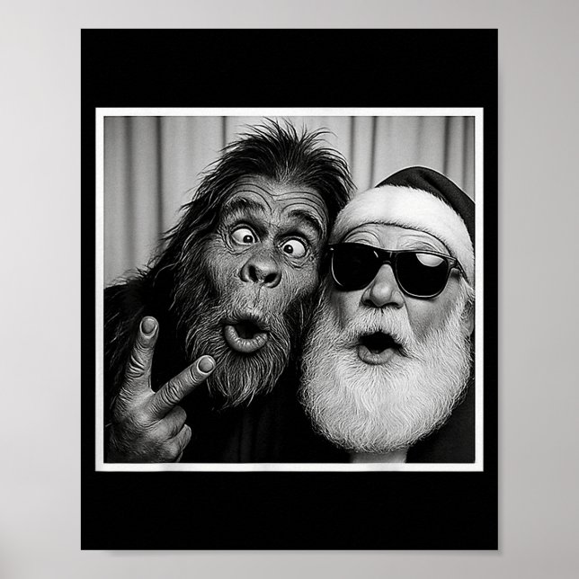 Póster Funny Bigfoot Photobooth With Santa Christmas Xmas (Frente)