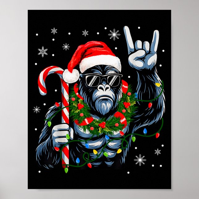 Póster Funny Bigfoot Rock On Pajamas Pjs Christmas Xmas M (Frente)