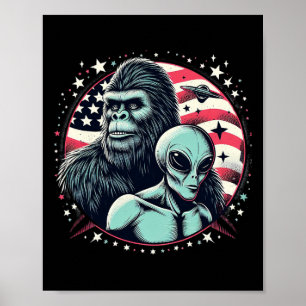 Póster Funny Bigfoot Sasquatch Alien Amp Bigfoot Bandera 
