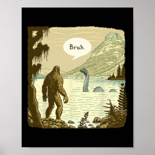 Póster Funny Bigfoot Sasquatch Loch Ness Monster Introver