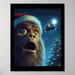 Póster Funny Bigfoot Sasquatch Selfie Santa Ufo Xmas Chri