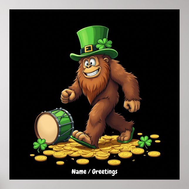 Póster Funny Bigfoot Sasquatch Shamrock St Patrick's Day (Frente)