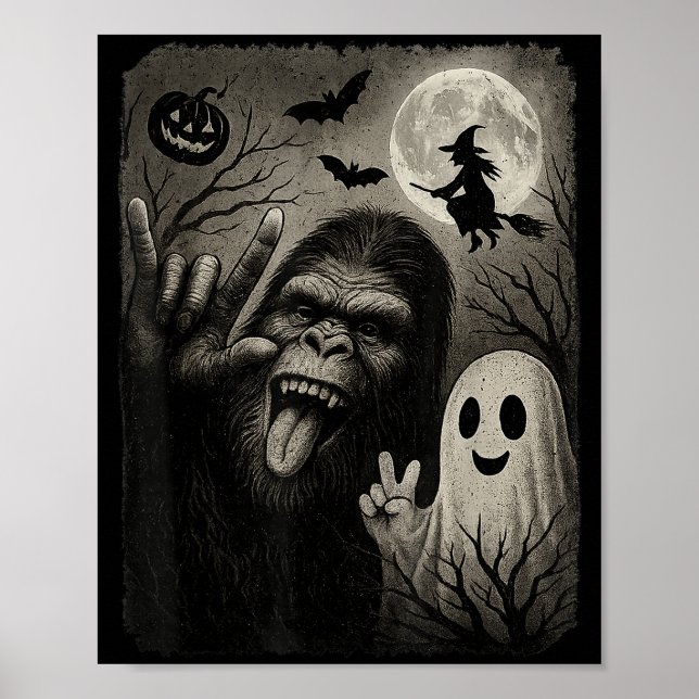 Póster Funny Bigfoot Selfie With Boo Halloween Costume Me (Frente)
