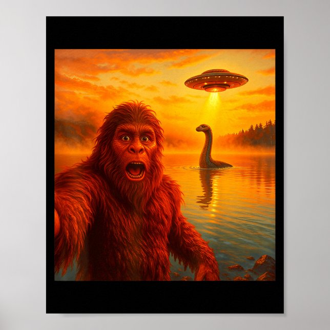 Póster Funny Bigfoot Selfie With Loch Ness Monster And Uf (Frente)