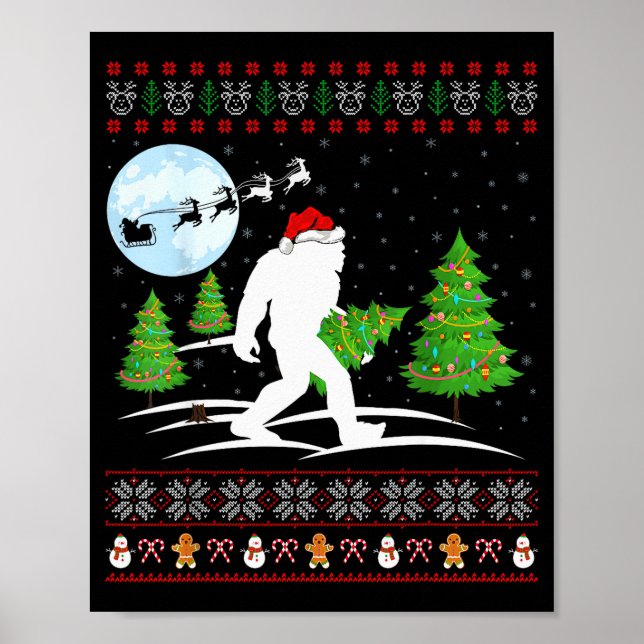 Póster Funny Bigfoot Xmas Gift Santa Hat Ugly Bigfoot Chr (Frente)