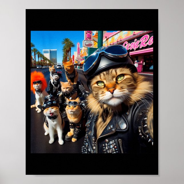 Póster Funny Biker Cats Gangster Cats Street Motorcycle C (Frente)