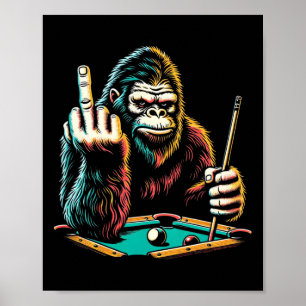 Póster Funny Billiards Pool Player Retro Bigfoot Sasquatc