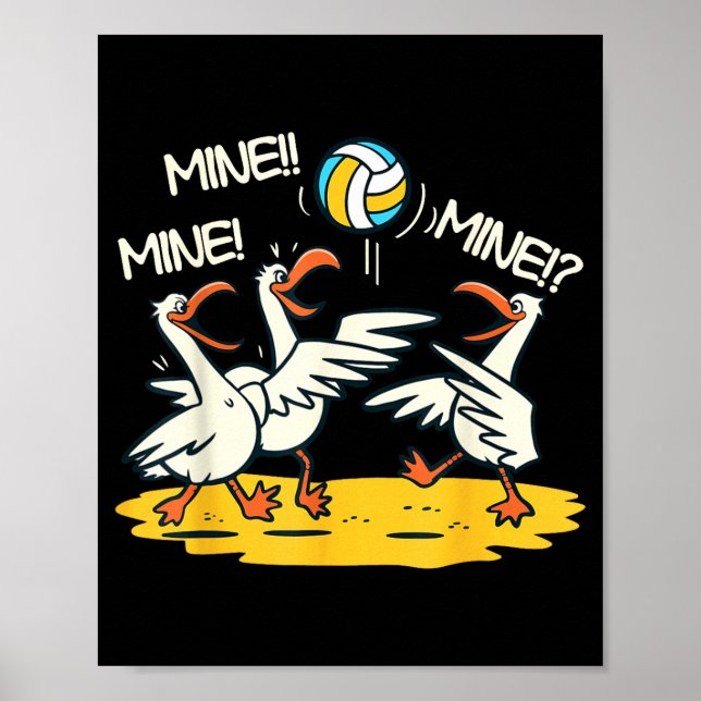 Póster Funny Bird Playing Volleyball Mine Game Day Beach  (Frente)