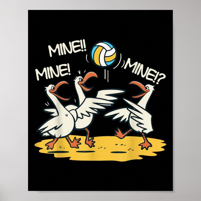 Póster Funny Bird Playing Volleyball Mine Game Day Beach  (Frente)