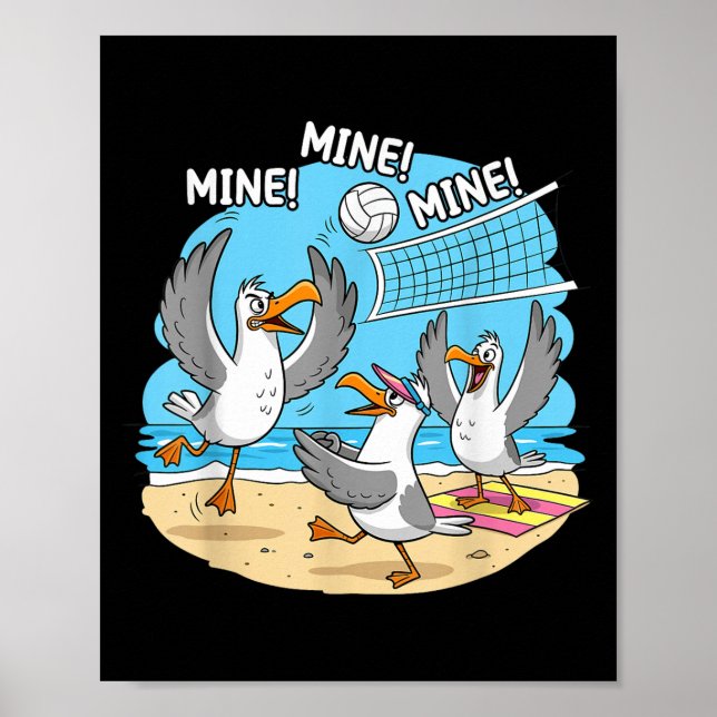 Póster Funny Bird Playing Volleyball Mine Game Day Vibes  (Frente)