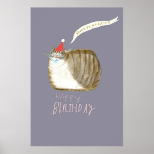 Póster Funny Birthday Cat Poster