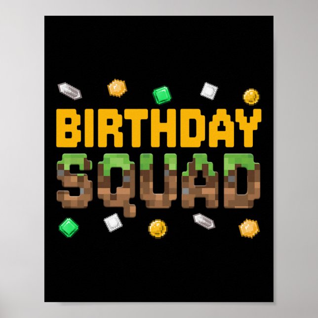 Póster Funny Birthday Squad Birthday Boy Video Game Pixel (Frente)