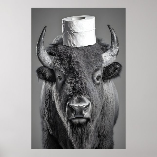 Póster Funny Bison Bathroom Art Print, Toilet Paper Roll (Frente)
