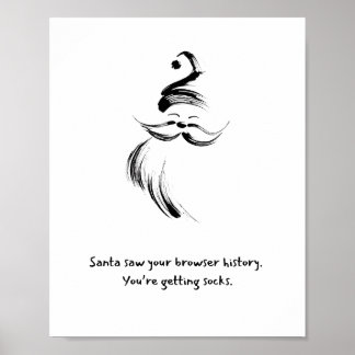Póster Funny Black and White Hand-Drawn Santa Claus quote