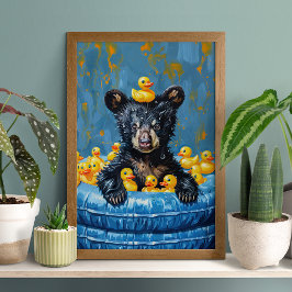 Póster Funny Black Bear Rubber Duck Pool Poster
