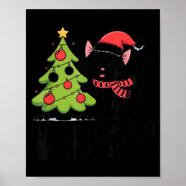 Póster Funny Black Ca Pushing Christmas Tree Over Cat Wha (Frente)