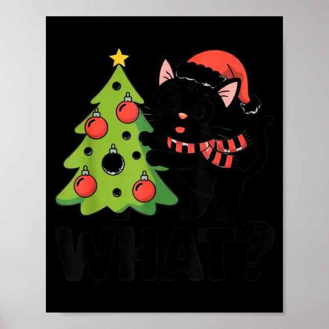 Póster Funny Black Ca Pushing Christmas Tree Over Cat Wha (Frente)