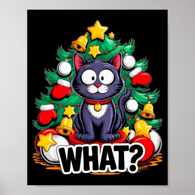Póster Funny Black Cat Christmas Tree Merry Xmas Humor Ca (Frente)