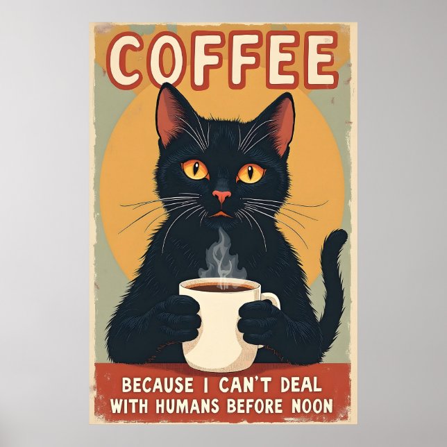 Póster Funny Black Cat Coffee Art (Frente)