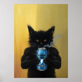 Póster Funny Black Cat Energy Drink Fitness gym Humorous