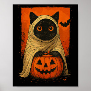 Póster Funny Black Cat Halloween Calabaza Fantasma Cos