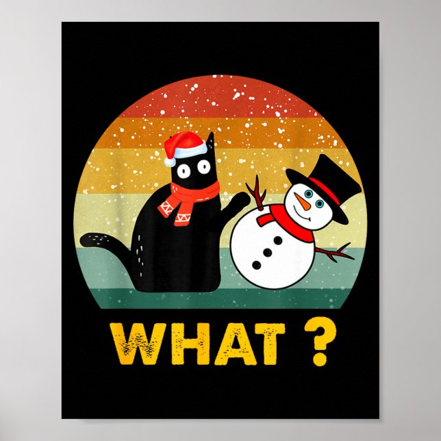 Póster Funny Black Cat Pushing Snowman Xmas Winter Costum (Frente)