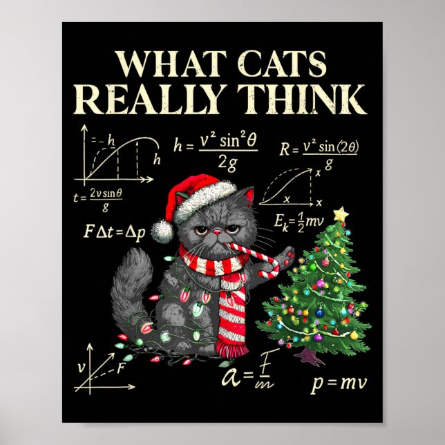 Póster Funny Black Cat Pushing Xmas Tree Over Cats Physic (Frente)