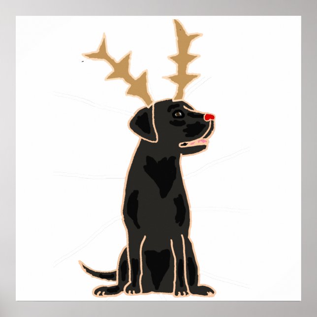 Póster Funny Black Lab con Navidades de renos (Frente)