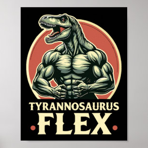 Póster Funny Bodybuilder Tyrannosaurus Flex Gym T-rex Din