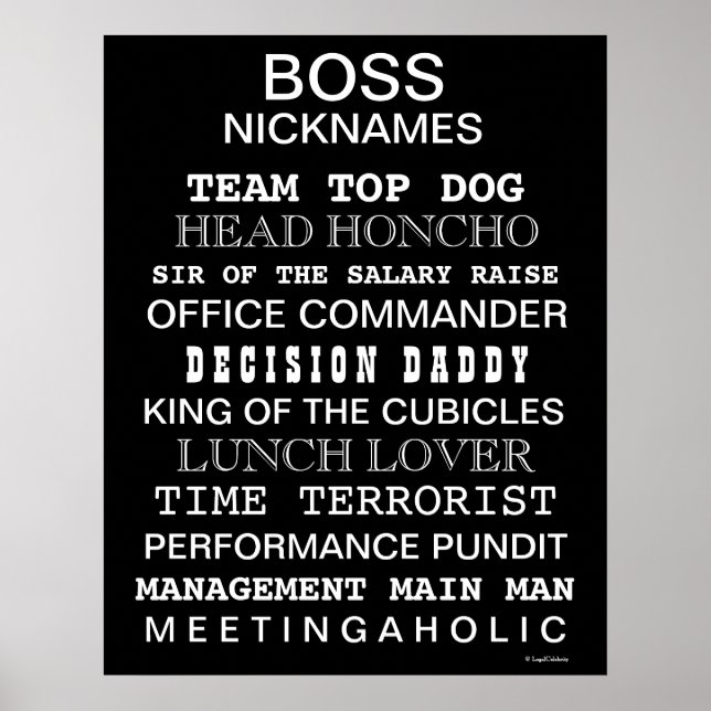 Póster Funny Boss Nicknames Poster | Regalo de Rótulo de  (Frente)