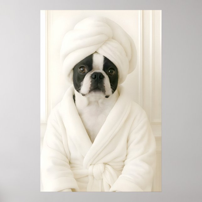 Póster Funny Boston Terrier Bathroom Print, Terrier In (Frente)