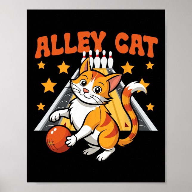 Póster Funny Bowling Cat Pun Alley Cat  (Frente)