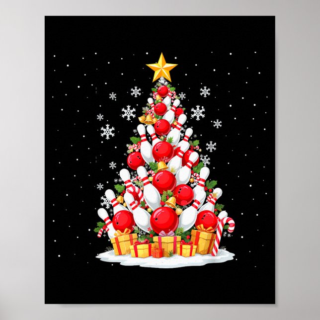 Póster Funny Bowling Christmas Tree Lights Xmas For Men & (Frente)