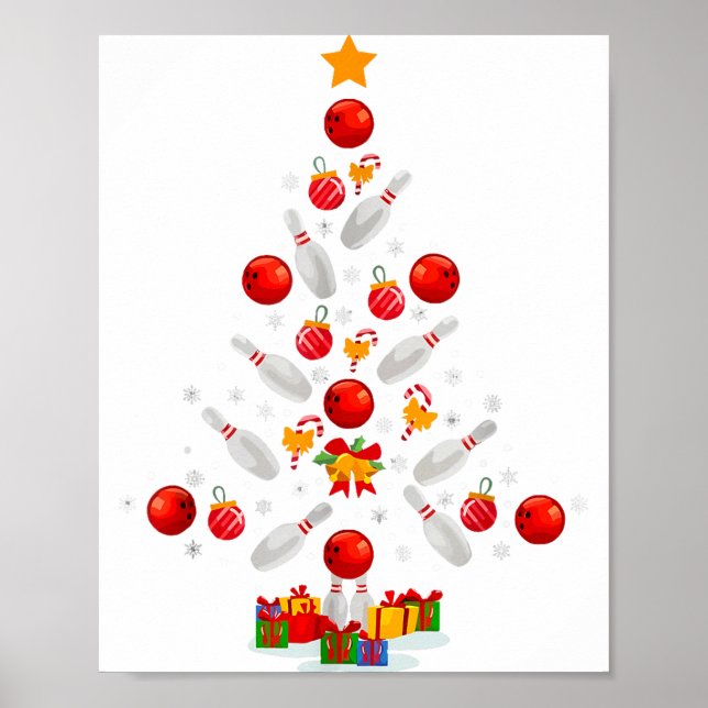 Póster Funny Bowling Christmas Tree Lights Xmas For Men W (Frente)