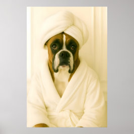 Póster Funny Boxer Bathroom Print, Boxer In Bathrobe