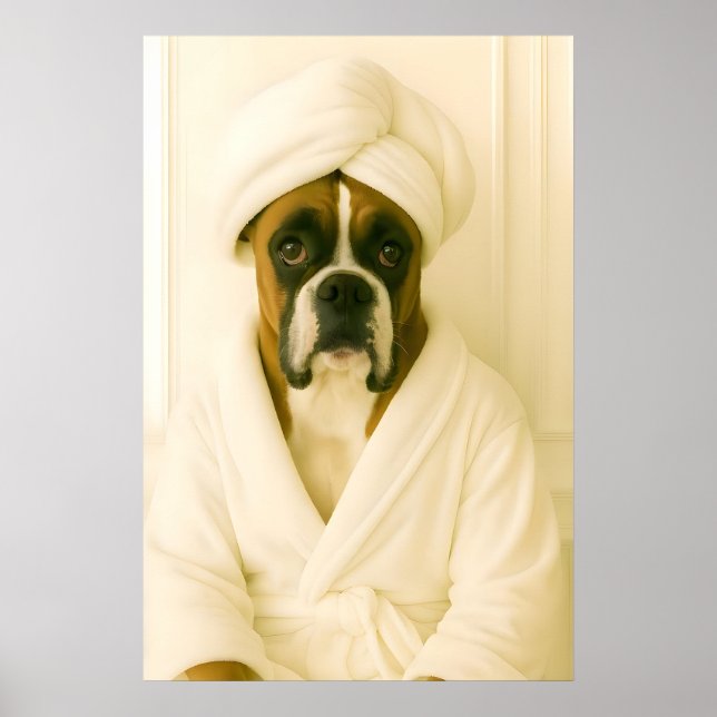 Póster Funny Boxer Bathroom Print, Boxer In Bathrobe (Frente)