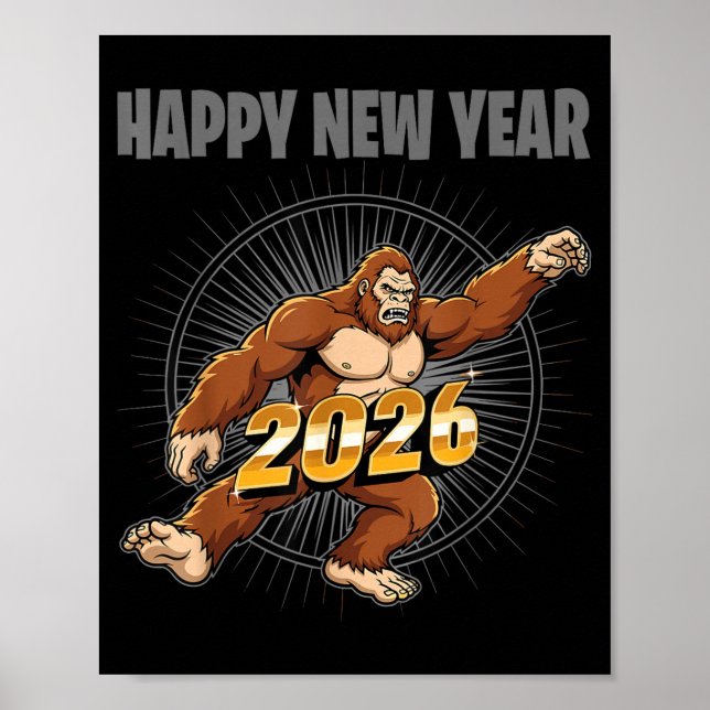 Póster Funny Boys Nye Outfit, Mens Bigfoot Happy New Year (Frente)