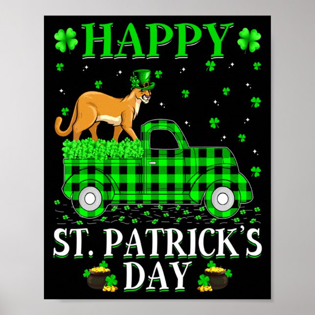 Póster Funny Buffalo Plaid Green Truck Cougar St Patrick  (Frente)