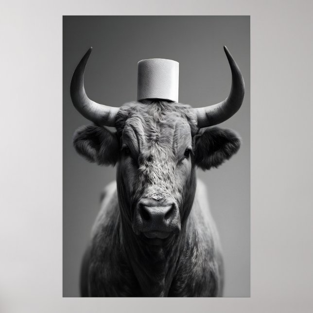 Póster Funny Bull Bathroom Art Print, Toilet Paper Humor (Frente)