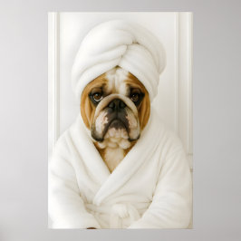 Póster Funny Bulldog Bathroom Print, Bulldog In Bathrobe