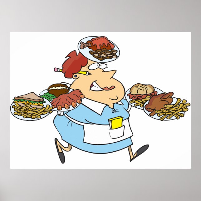 Póster Funny Busy Waitress Overworked Server (Frente)
