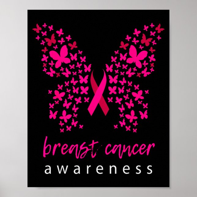 Póster Funny Butterfly Breast Cancer Awareness Ribbon  (Frente)
