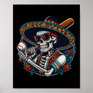 Póster Funny Bysebyll Skeleton Mexico Sombrero Guay Cinc