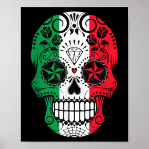 Póster Funny Cabeza de Cráneo Mexicano La Bandera Cinco D