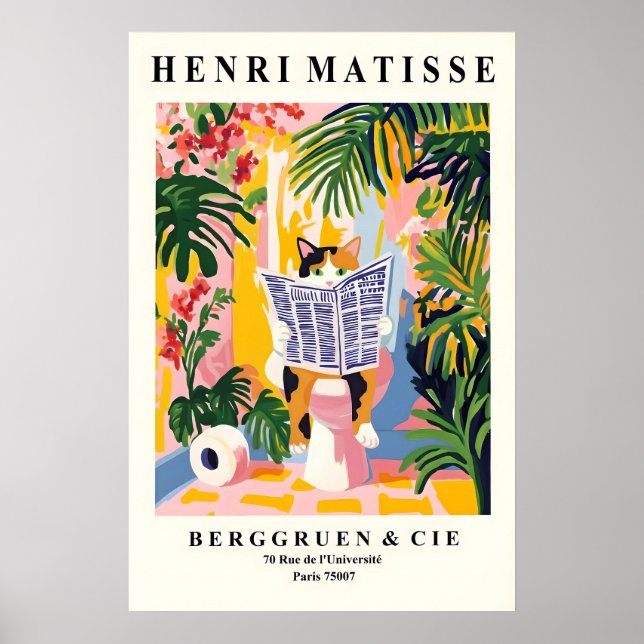 Póster Funny Calico Cat Print - Matisse Style Bathroom (Frente)