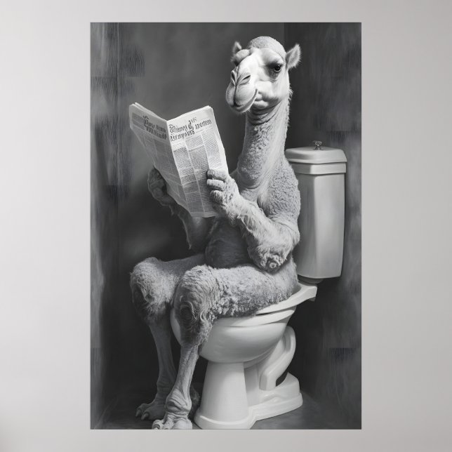 Póster Funny Camel Bathroom Print, Newspaper Toilet (Frente)