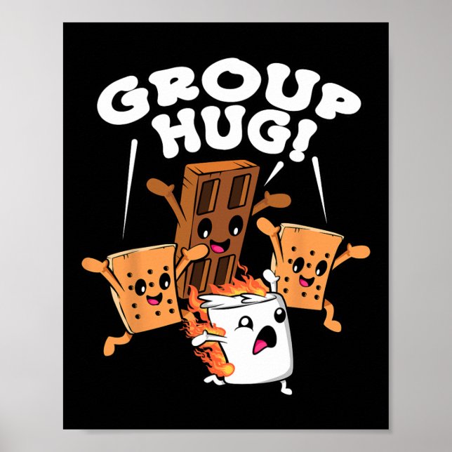 Póster Funny Camping Smores Group Hug Marshmallow Chocola (Frente)