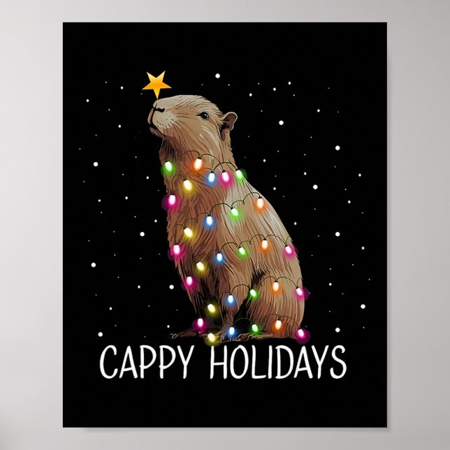Póster Funny Cappy Holidays Cute Capypara Navidades Light (Frente)