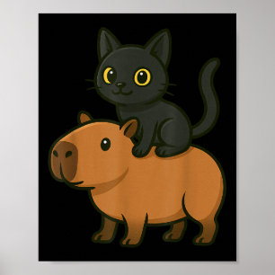 Póster Funny Capybara Black Cat Lover Mamá Papá Niños